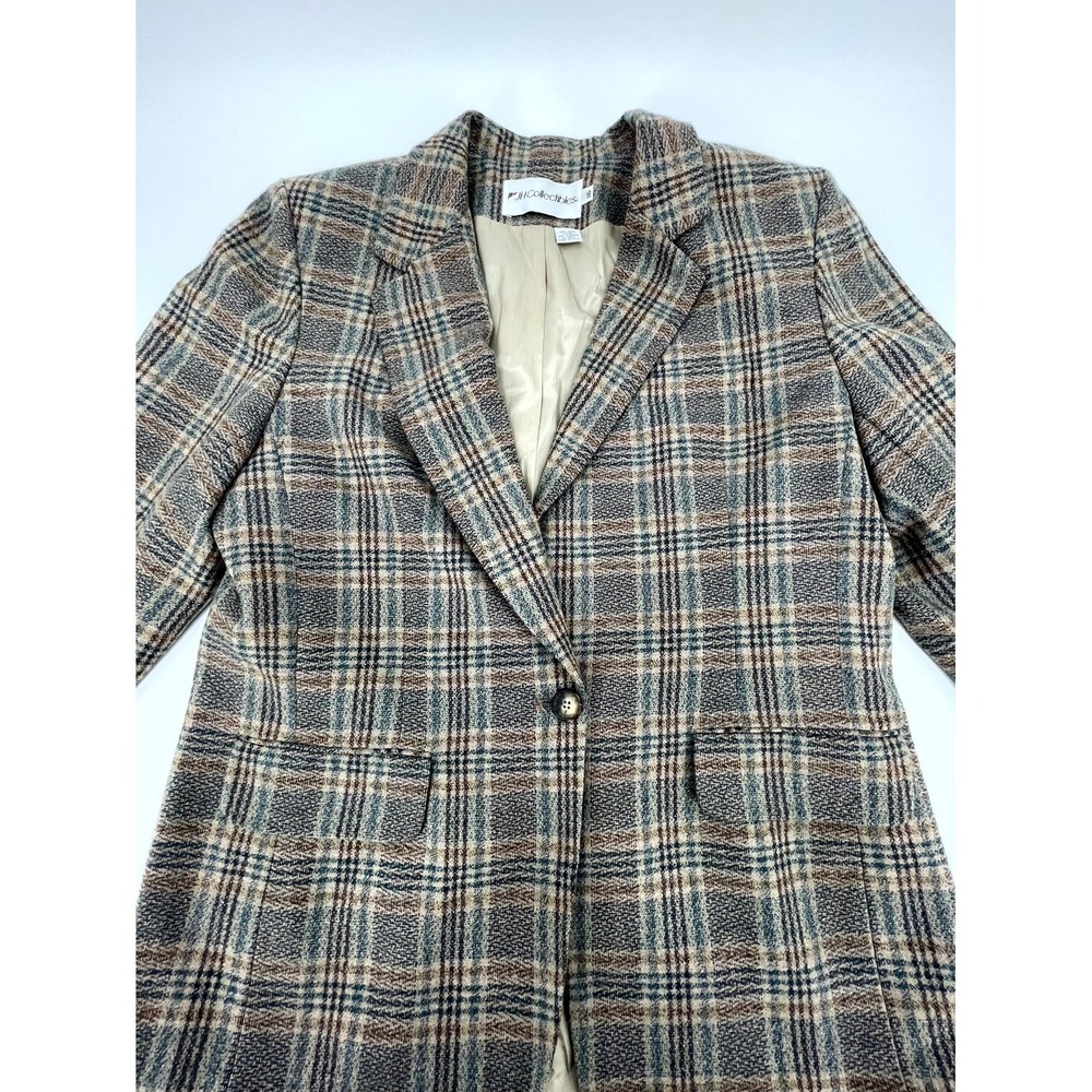 VTG JH Collectibles Blazer Womens 16 Multicolor Plaid 100% Pure Wool One Button